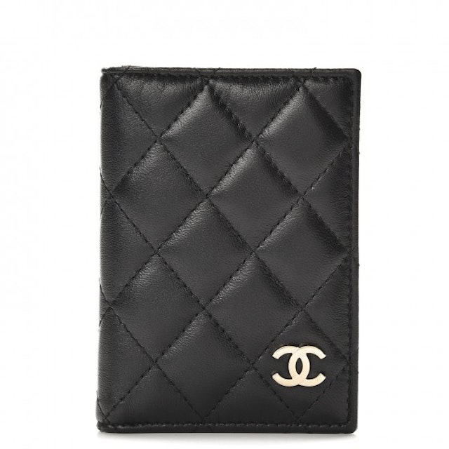Daggry ristet brød cilia Chanel Card Holder Wallet Quilted Diamond Black in Lambskin with Gold-tone  - US