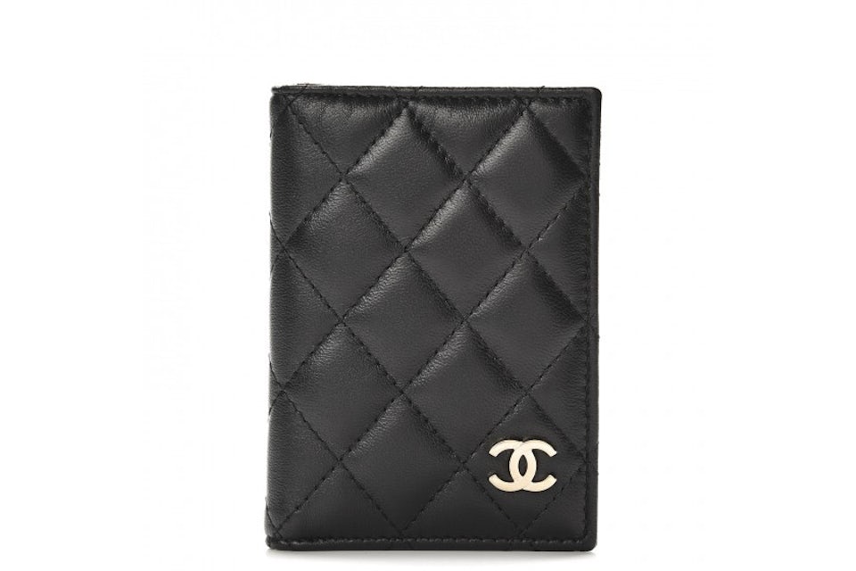 Chanel Camellia Bow Flap Card Holder with Chain Quilted Lambskin Black  2109472