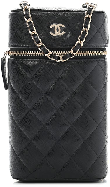 CHANEL Lambskin Quilted Chanel 19 Phone Holder With Chain Black
