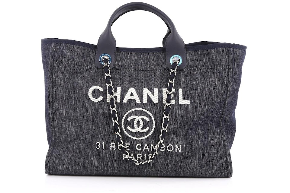 Chanel Deauville Chain Tote Large Dark Blue in Canvas with Silver-tone - US