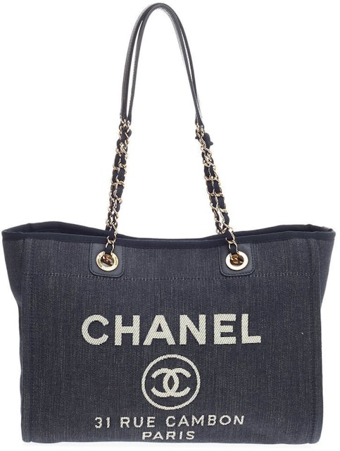 Chanel Medium (Large) Deauville Light Beige Canvas Imitation Pearl