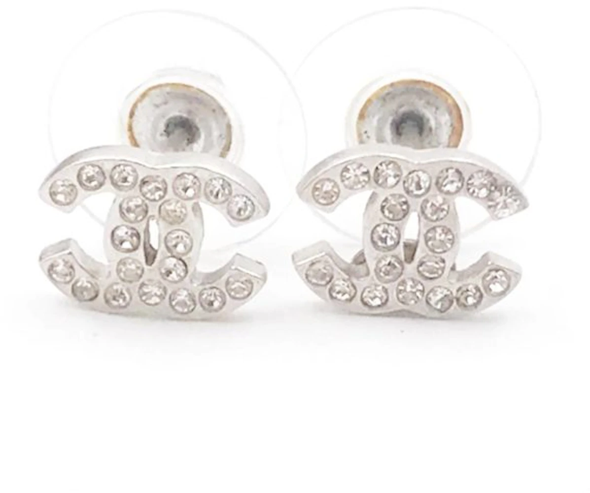 Chanel Mini CC Crystal Stud Earrings - Silver-Tone Metal Stud, Earrings -  CHA200401