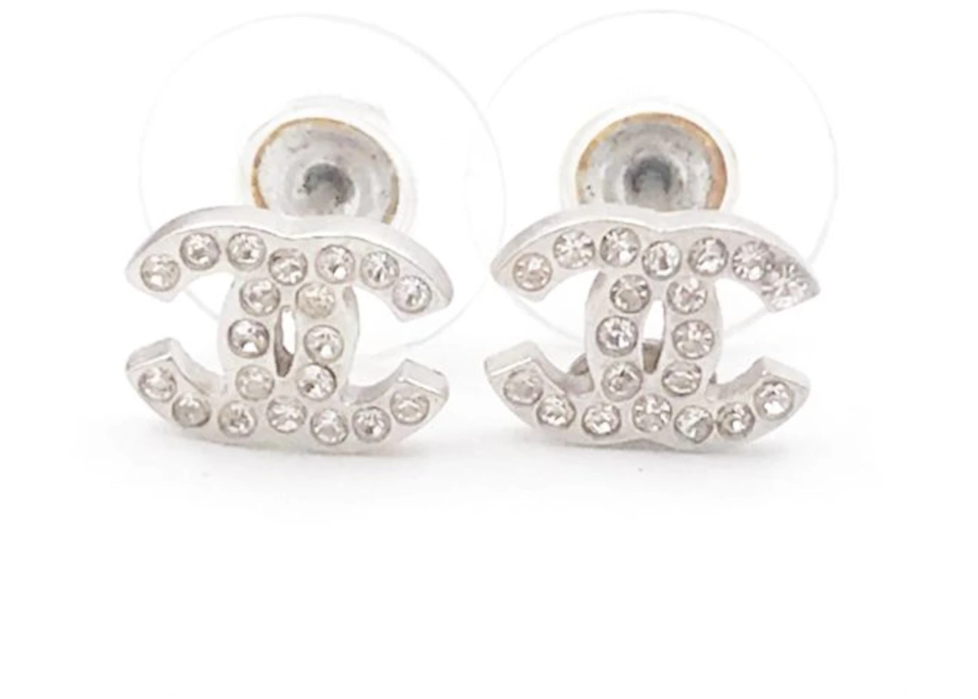 Chanel Crystal Mini CC Stud Earrings - Silver, Silver-Tone Metal Stud,  Earrings - CHA139645