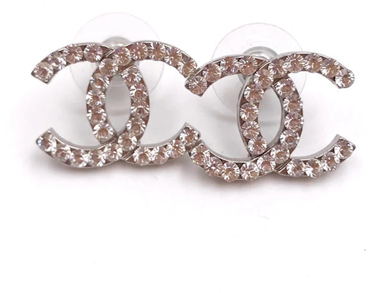 Authentic CHANEL CC Logo Earrings Silver Metallic 99P #f30599