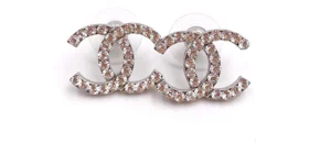 Chanel Classic CC Round Earrings Crystal Silver