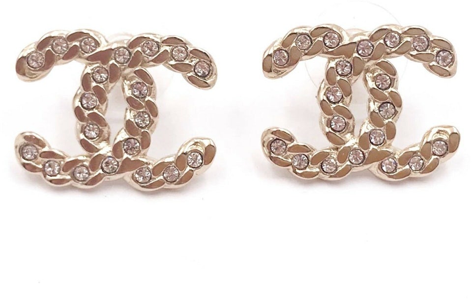 Chanel CC Classic Logo Light Gold Earrings, Luxury, Accessories on