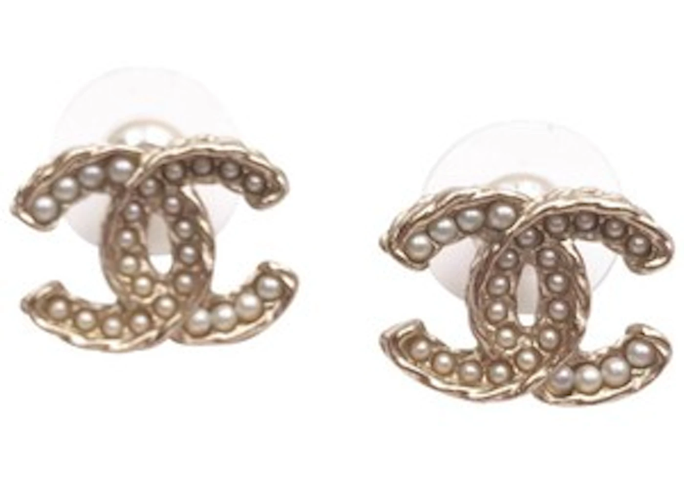 Chanel goldtone Faux Pearl Interlocking CC Crystals Earrings