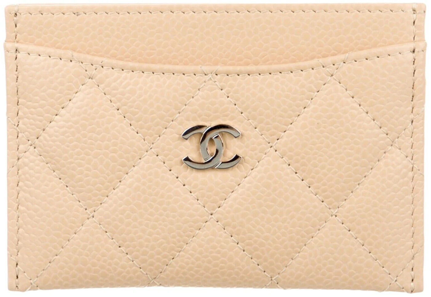 Chanel Classic Card Case Holder Beige/Silver in Leather with Silver ...