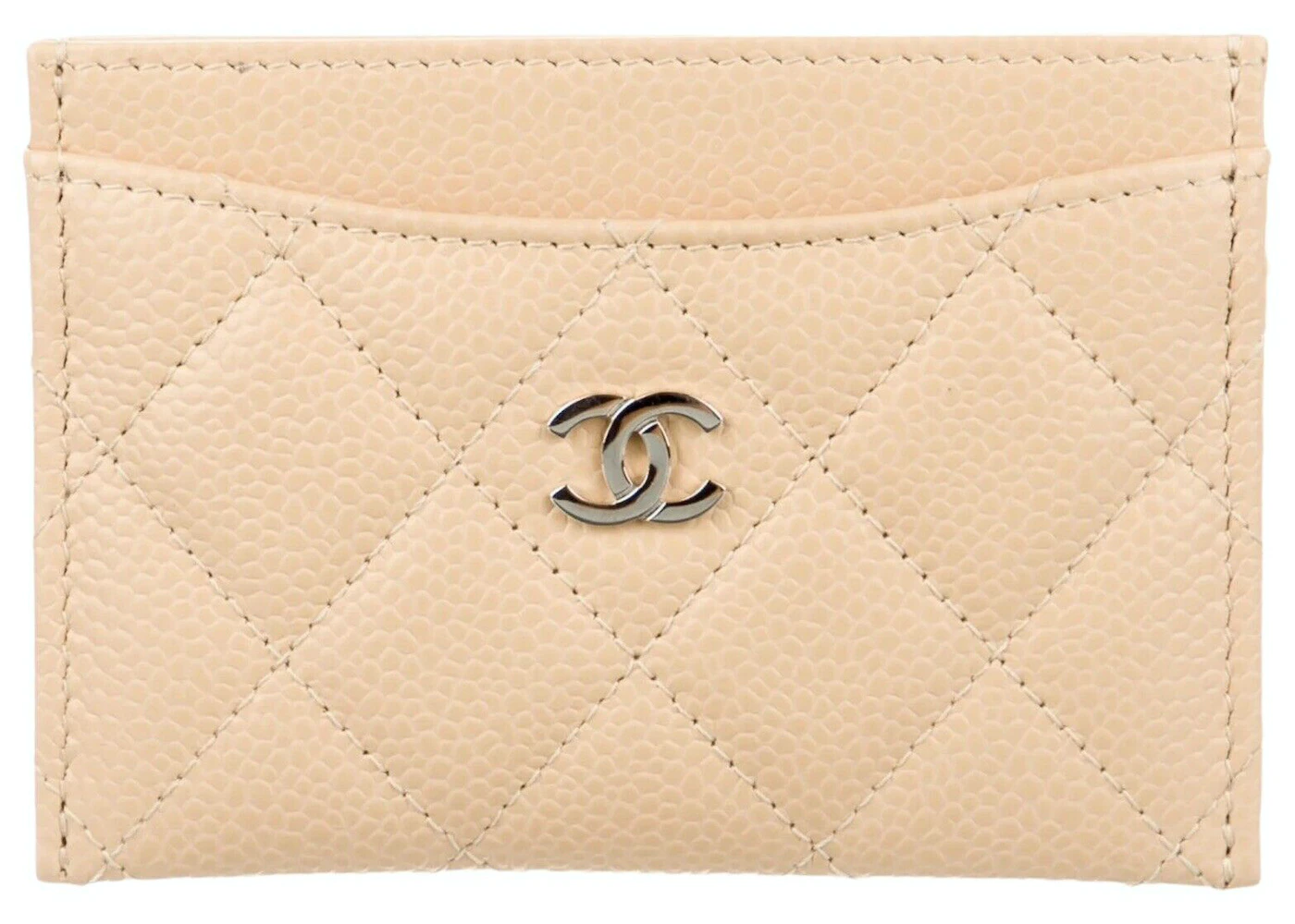 Chanel Classic Card Case Holder Beige/Silver in Leather with