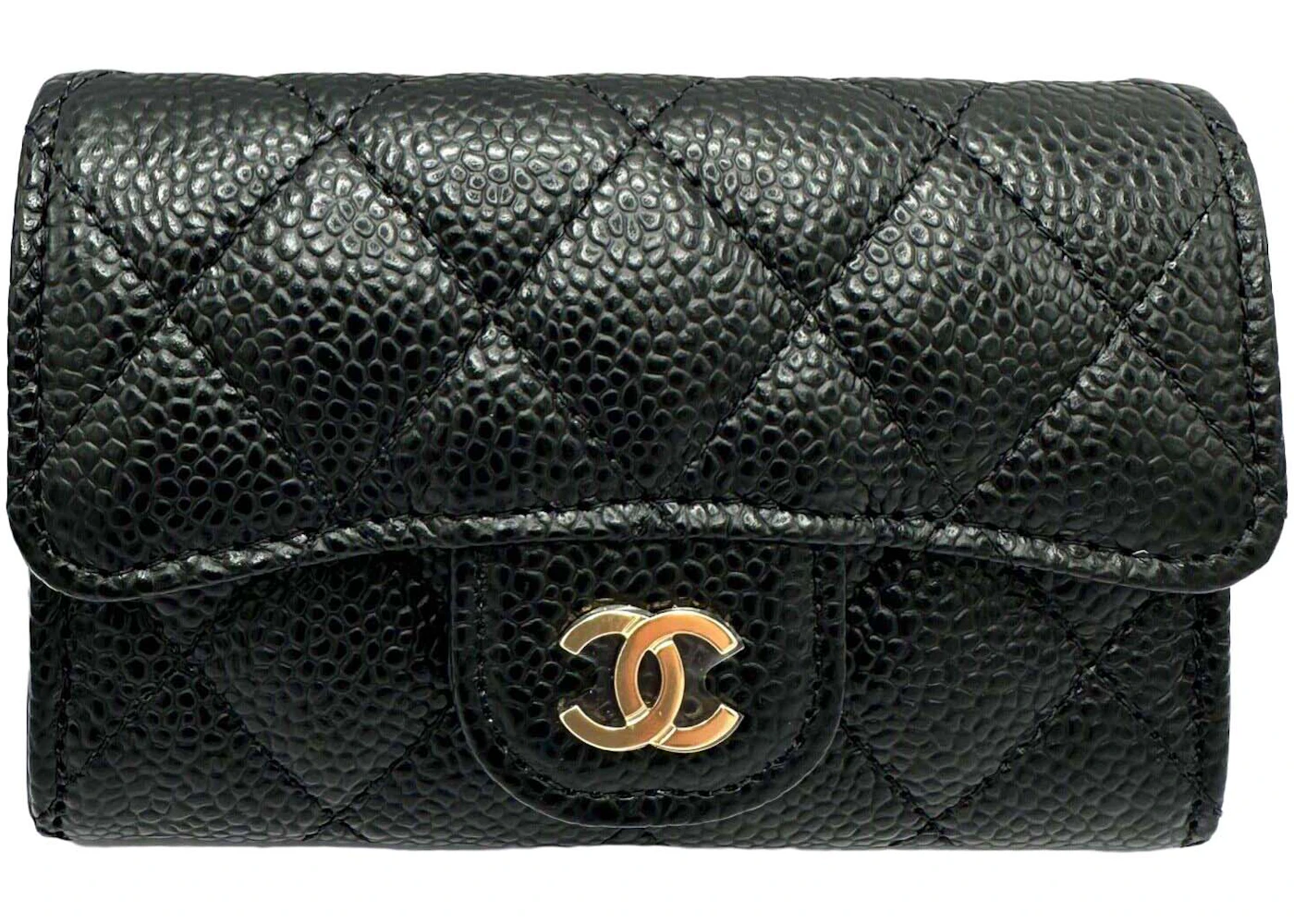 Chanel Classic Flap Card Holder 20C Beige Quilted Caviar with light gold  hardware