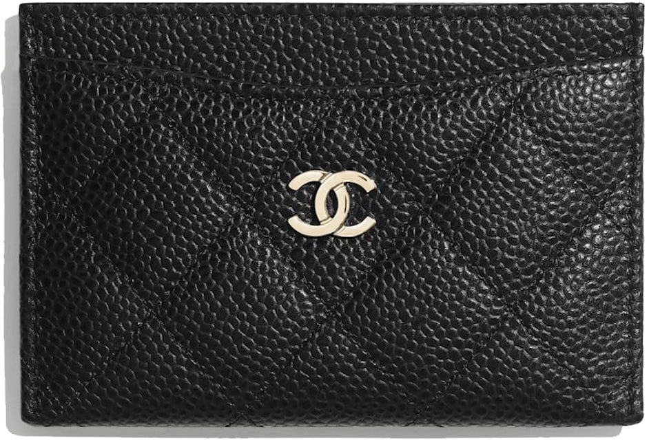Chanel Card Holder Wallet Beige Caviar Crystal and Light Gold Hardware