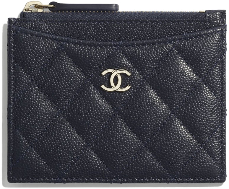 Chanel Classic Card Holder Quilted Grained Calfskin Gold-tone Navy