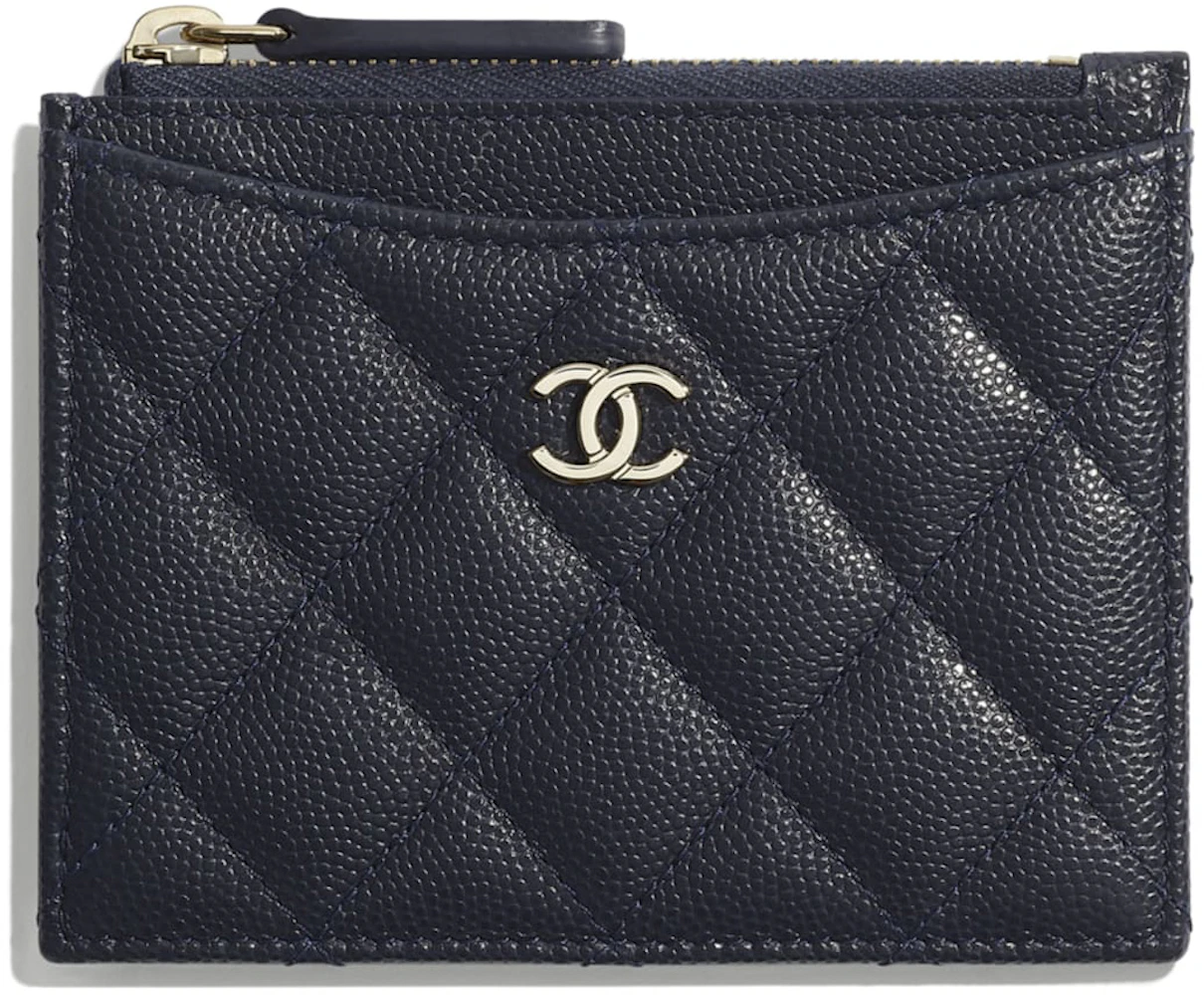 Chanel Classic Card Holder Quilted Grained Calfskin Gold-tone Navy Blue in  Grained Calfskin with Gold-tone - US
