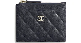 Chanel Classic Card Holder Quilted Grained Calfskin Gold-tone Navy Blue