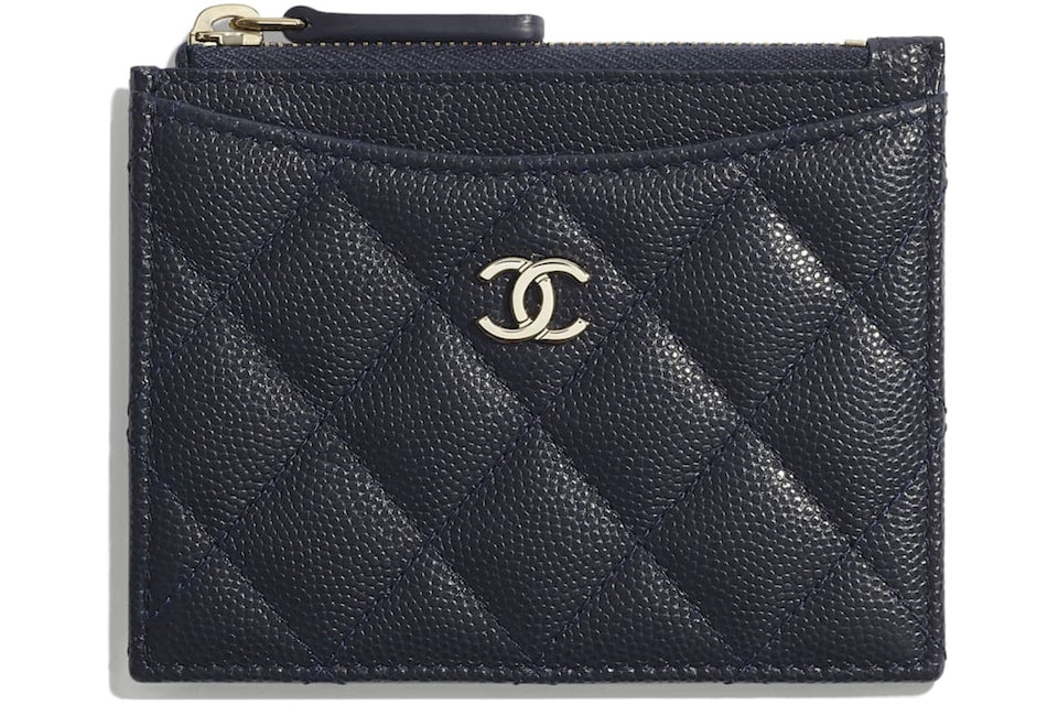 Chanel Classic Card Holder Quilted Grained Calfskin Gold-tone Navy