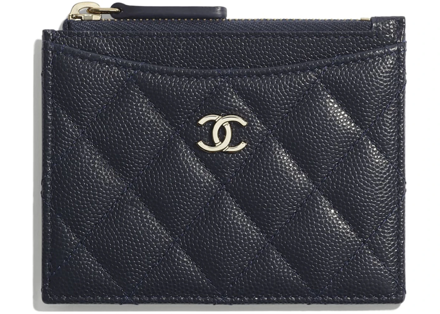 Chanel Classic Card Holder Quilted Grained Calfskin Gold-tone Navy Blue in Grained  Calfskin with Gold-tone - US