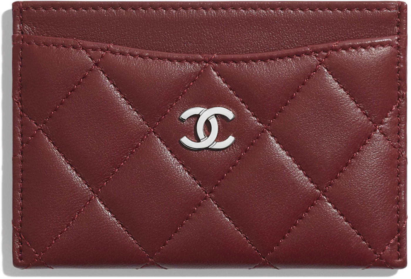 Chanel Classic Card Holder Quilted Lambskin Silver-tone Burgundy in  Lambskin with Silver-tone - US