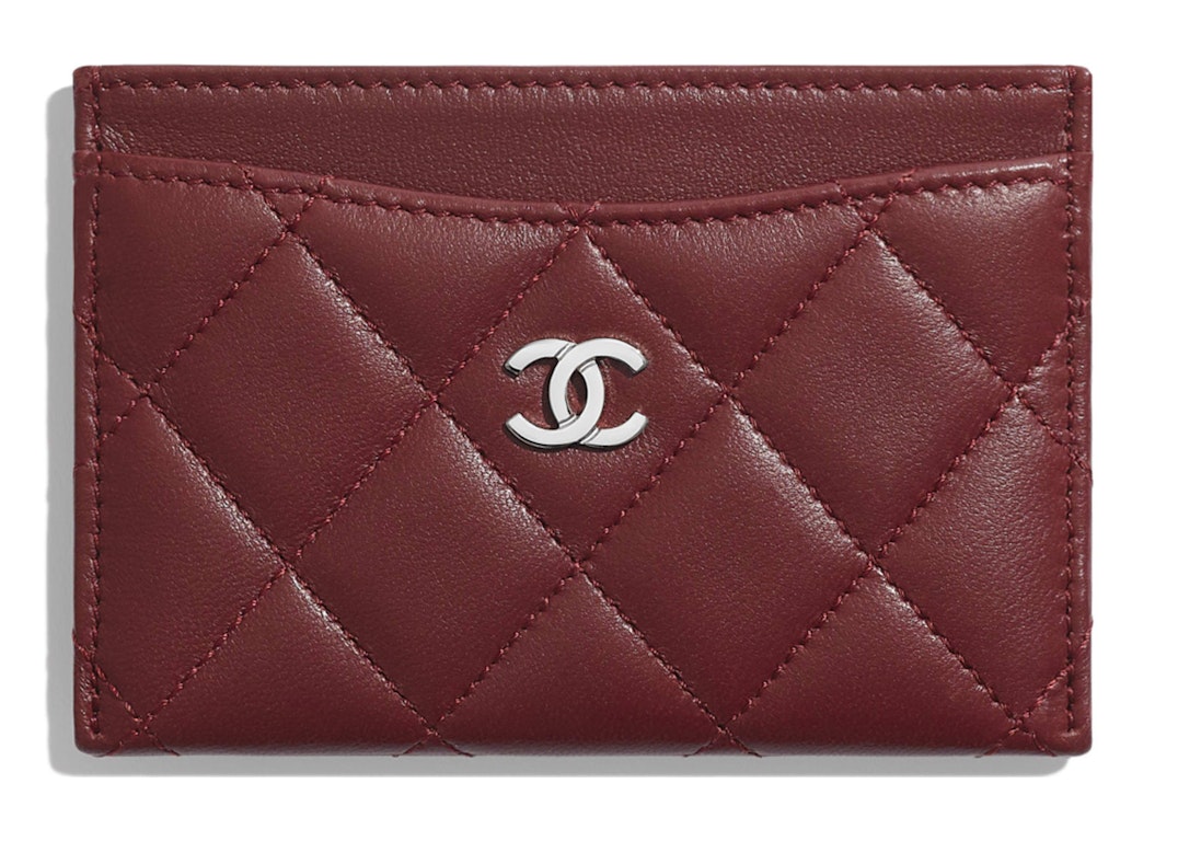 Pre-owned Chanel Classic Card Holder Quilted Lambskin Silver-tone Burgundy
