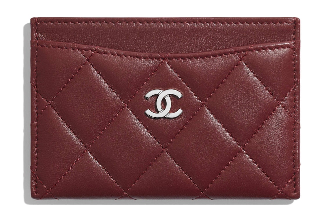 Pre-owned Chanel Classic Card Holder Quilted Lambskin Silver-tone Burgundy