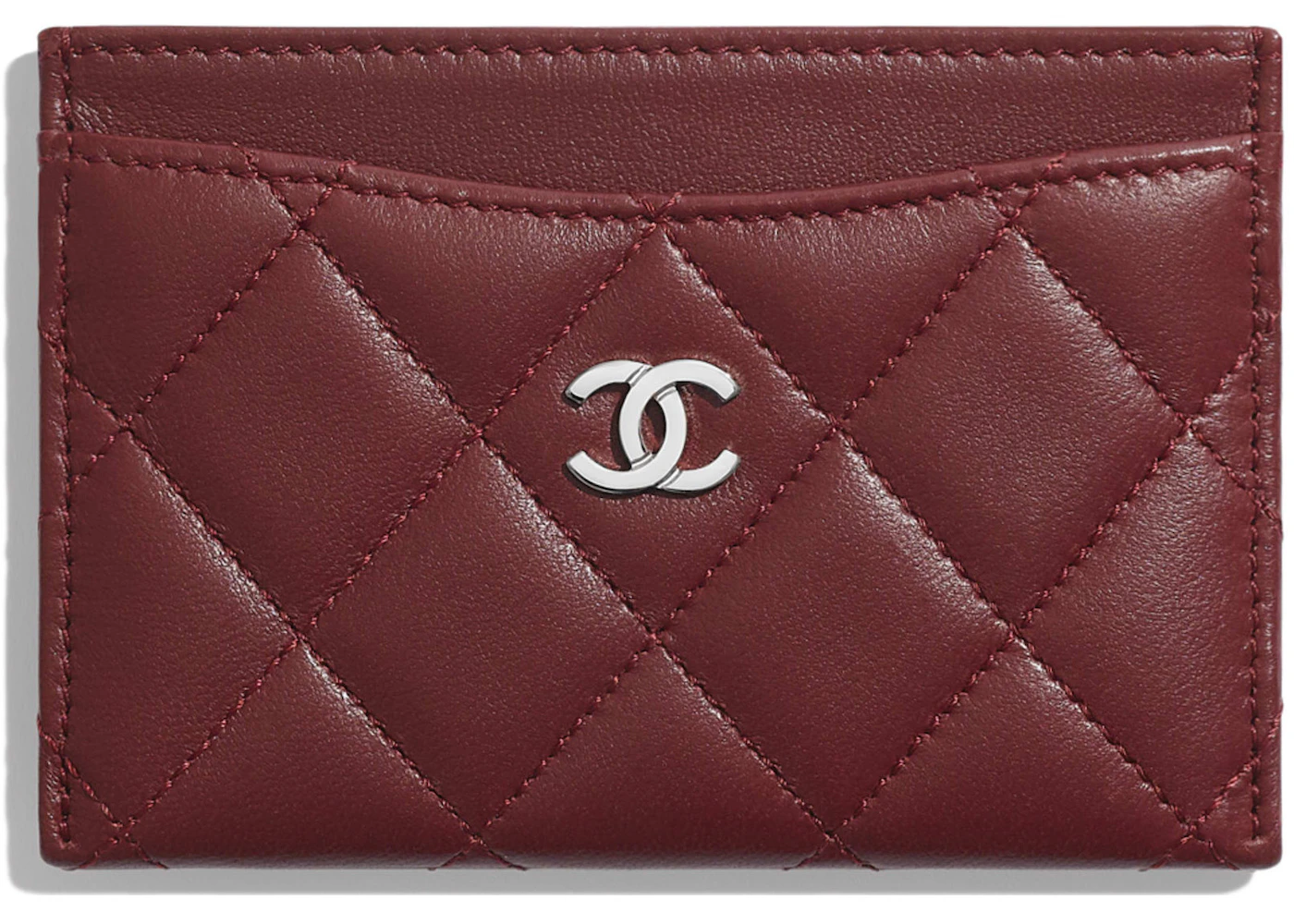 Chanel Classic Card Holder Quilted Lambskin Silver-tone Burgundy in  Lambskin with Silver-tone - US