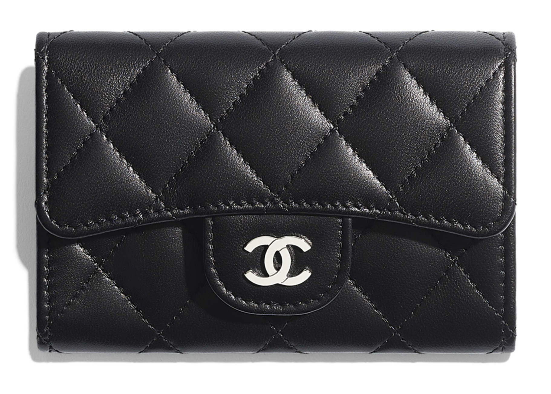 Chanel Classic Card Holder Quilted Silver-tone Black in Lambskin 