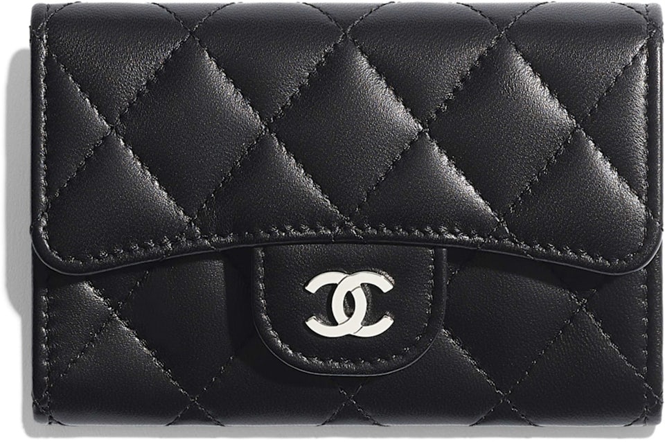 Chanel Classic Card Holder Quilted Silver-tone Black in Lambskin with Silver -tone - MX