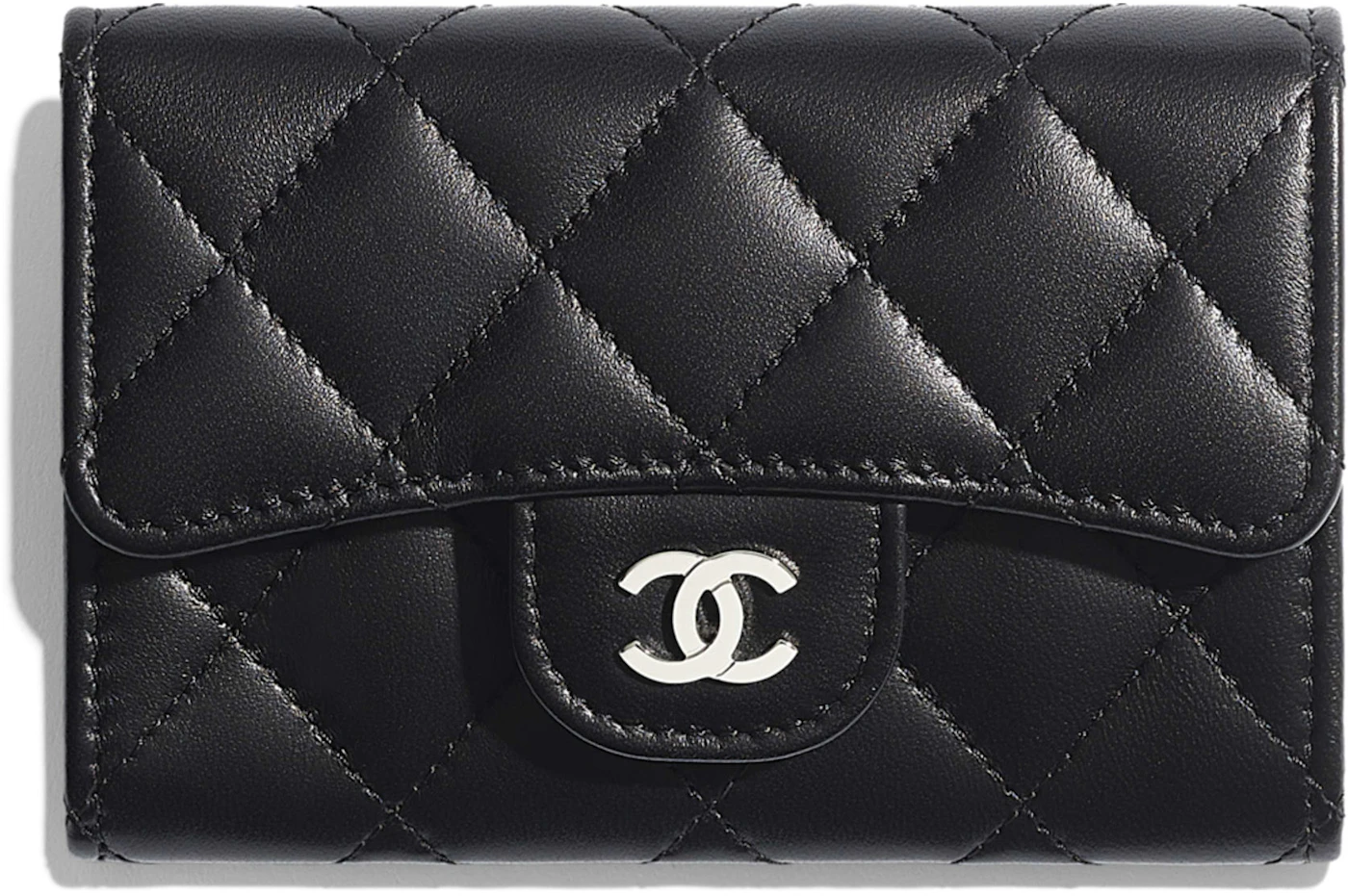 Classic Card Quilted Silver-tone Black in Lambskin with - US