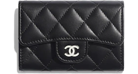 Chanel Classic Card Holder Quilted Silver-tone Black