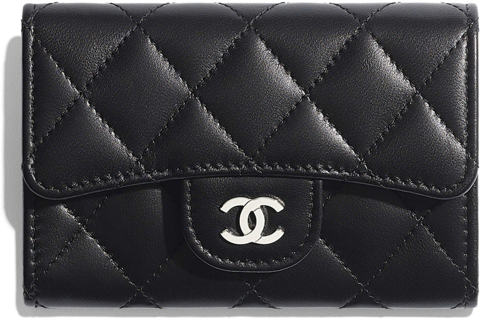 Chanel Classic Card Holder Quilted Silver-tone Black in Lambskin