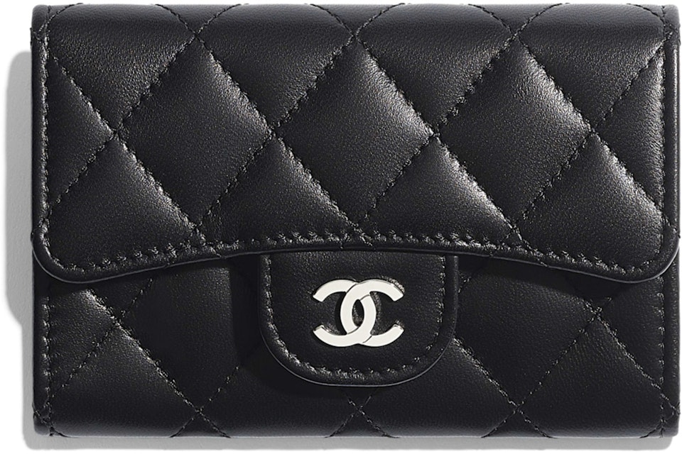 Chanel Classic Card Holder Silver-tone Black in Lambskin with Silver-tone - US