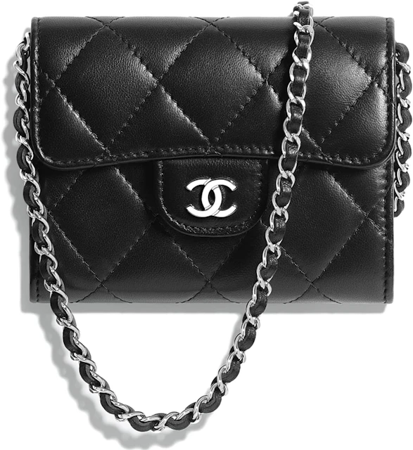 Clutch With Quilted Lambskin Silver-tone Black Lambskin with Silver-tone - US