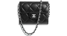 Chanel Classic Clutch With Chain Quilted Lambskin Silver-tone Black
