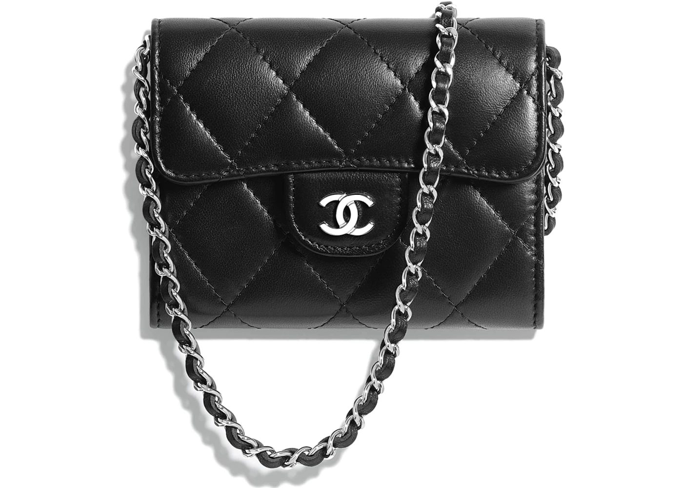 silver chanel wallet on chain black