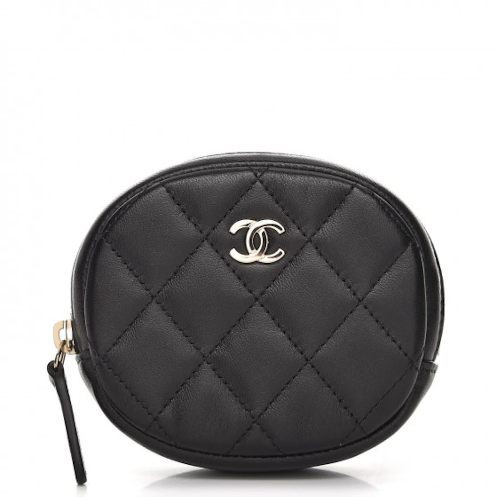 Chanel Zip Around Classic Coin Purse Quilted Diamond Black in Lambskin with  Light Gold-tone - US
