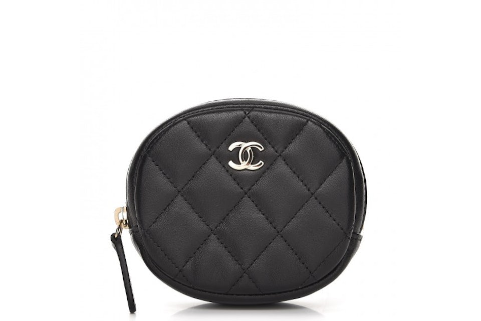 Chanel Zip Around Classic Coin Purse Quilted Diamond Black in