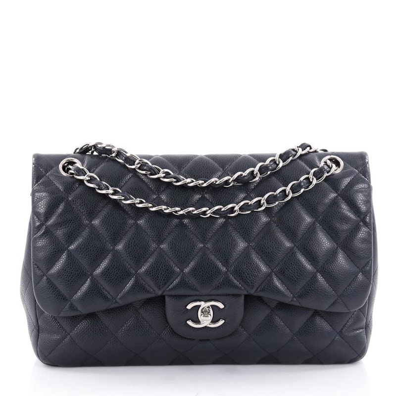 Chanel classic navy sale blue caviar