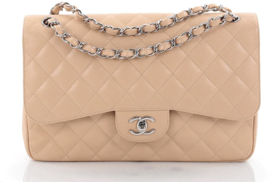 Chanel Beige Clair Caviar Quilted Classic Flap Medium SHW