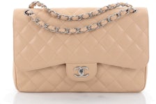 Chanel Double Classic Flap Quilted Diamond Medium Light Beige