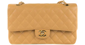 Chanel Classic Double Flap Quilted Caviar Medium Beige