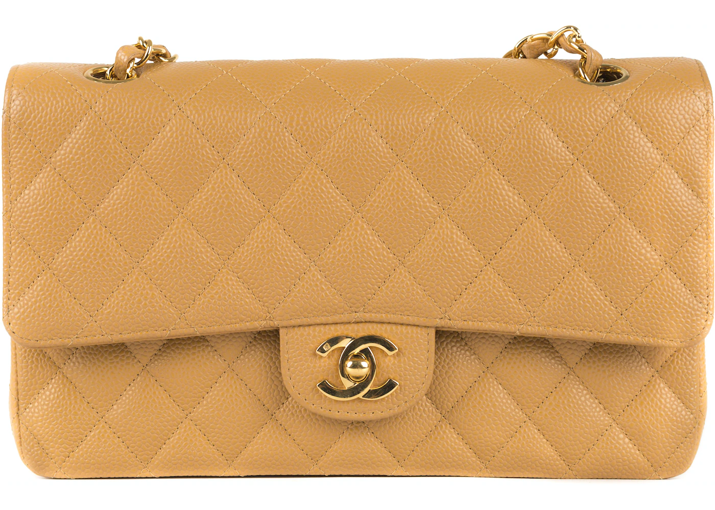 Chanel Classic Double Flap Quilted Caviar Medium Beige in Caviar with  Gold-tone - US