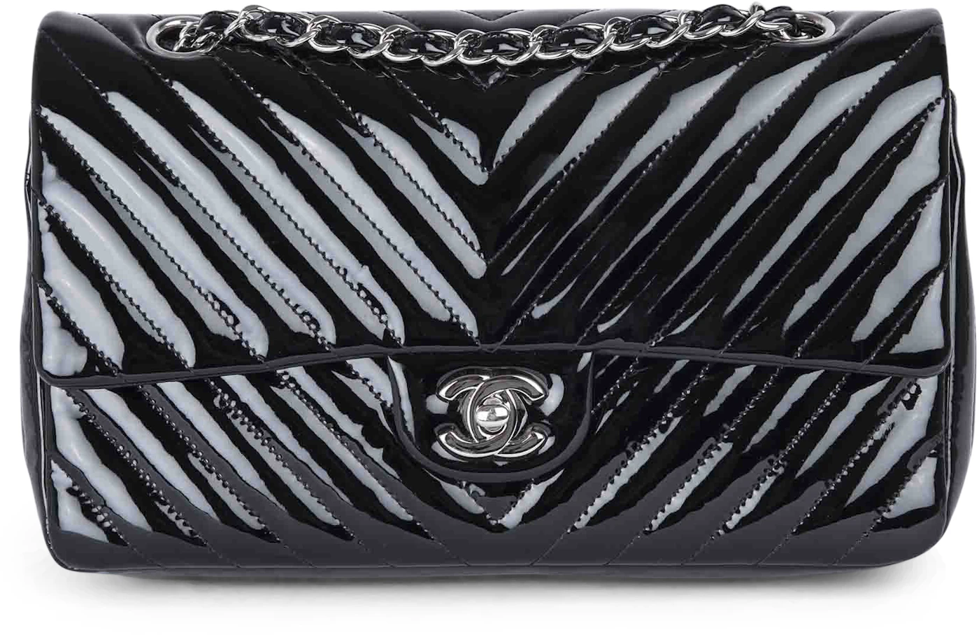 Chanel Classic Double Flap Quilted Chevron Medium Black - GB