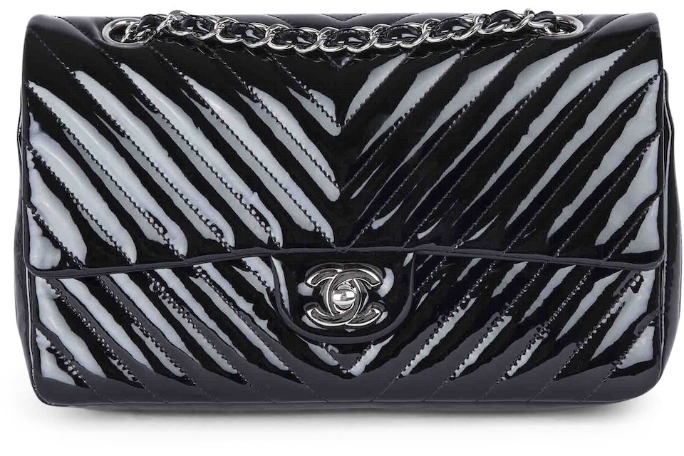 Chanel Classic Double Flap Quilted Chevron Medium Black - US