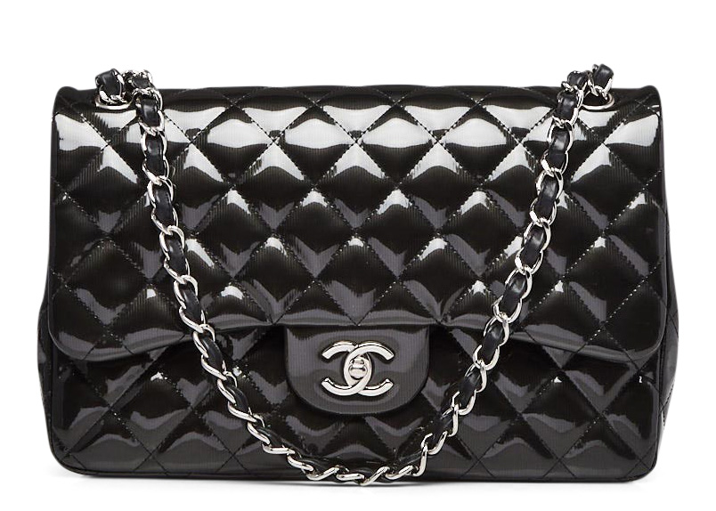 Chanel Black Patent Leather Medium Chevron Vintage Classic Double Flap  Shoulder Bag Chanel  TLC