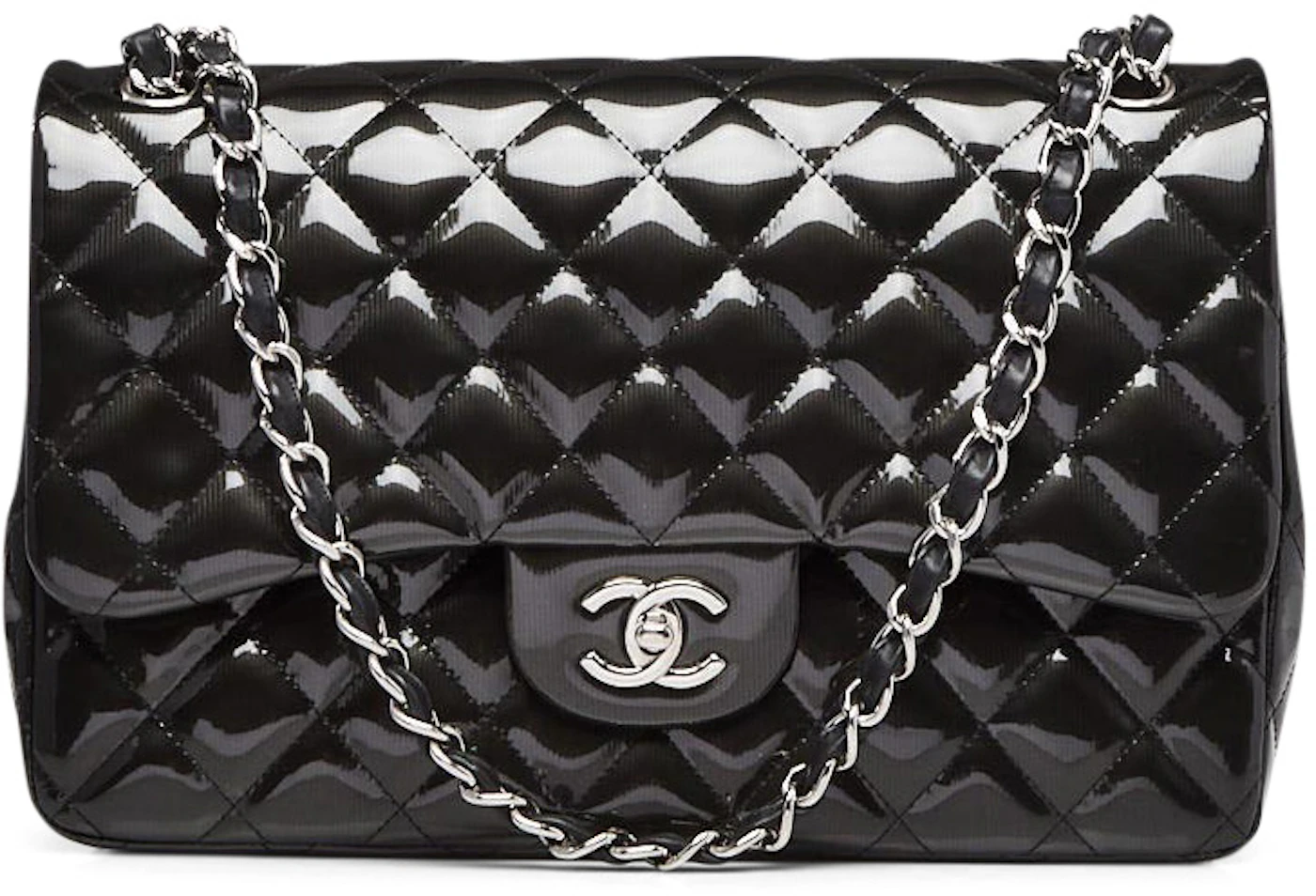 Chanel Grey Quilted Patent Jumbo Classic Double Flap - modaselle