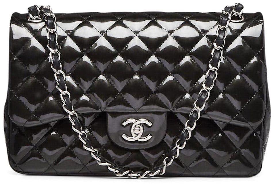 silver quilted chanel bag black