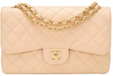 Chanel Classic Double Flap Quilted Caviar Gold-tone Jumbo Navy in
