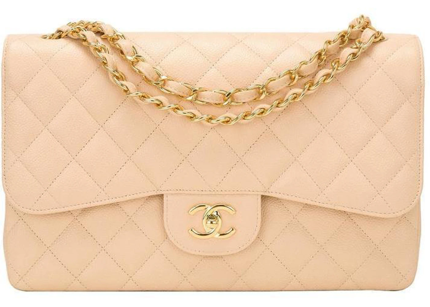 Chanel Classic Double Flap Quilted Caviar Gold-tone Jumbo Beige - US