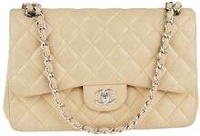 Chanel Classic Double Flap Quilted Jumbo Beige