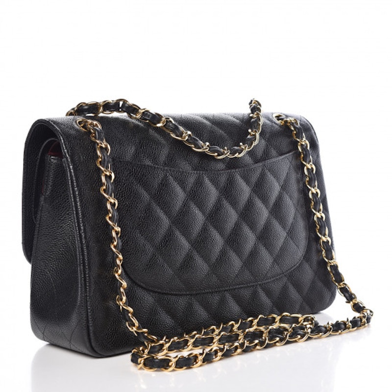 Chanel black caviar jumbo clearance double flap gold hardware