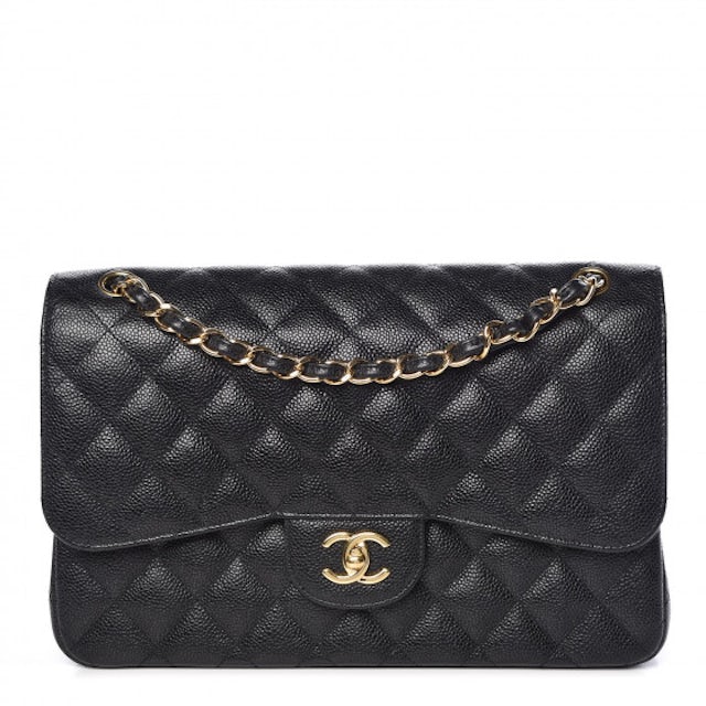 Chanel Classic Double Flap Quilted Caviar Gold-tone Maxi Black - US